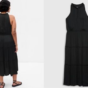 Tiered black midi dress